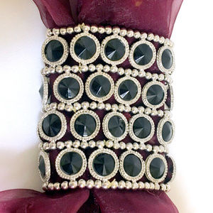 Wide Statement Bracelet in Black & Silver